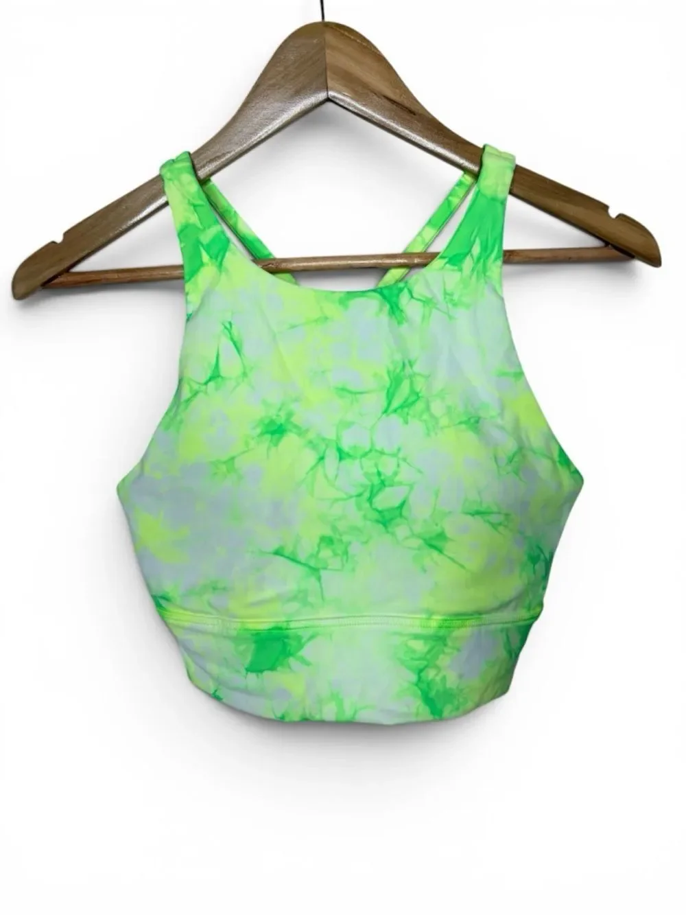 Lululemon High Neck Energy Bra Crop Top Dual Shibori Highlight Yellow Green Sz 6